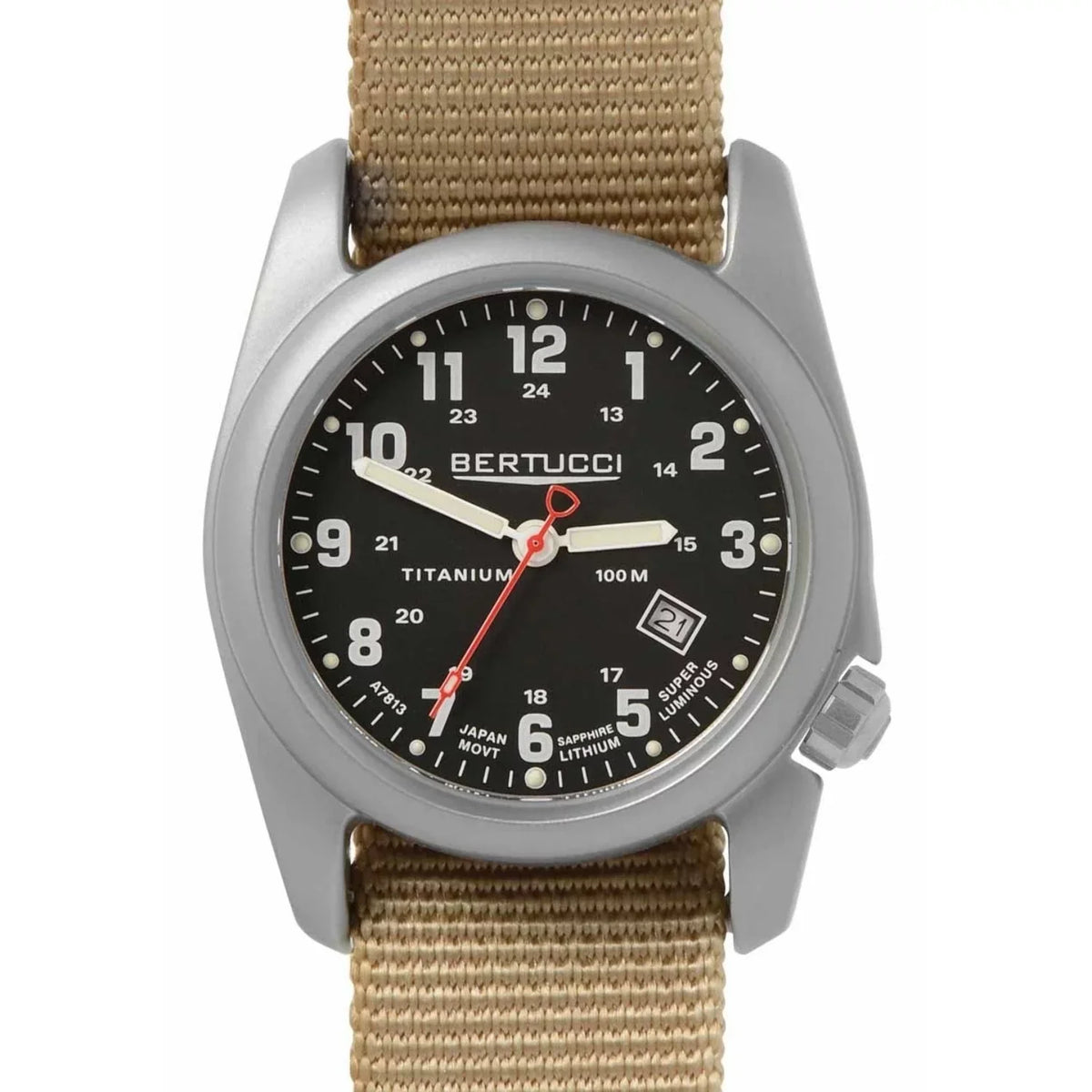 12724 Nylon Mens Classic - Black Watch Beige Titanium Strap Dial Analog Original - A-2T -