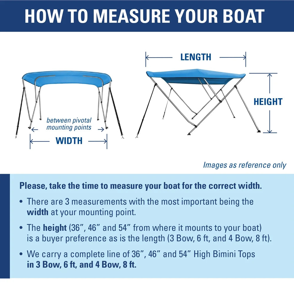 46" 6' 3 W Solution Boat 73" ft. Bow 78" L BLACK Top x - Cover Bimini Dye High