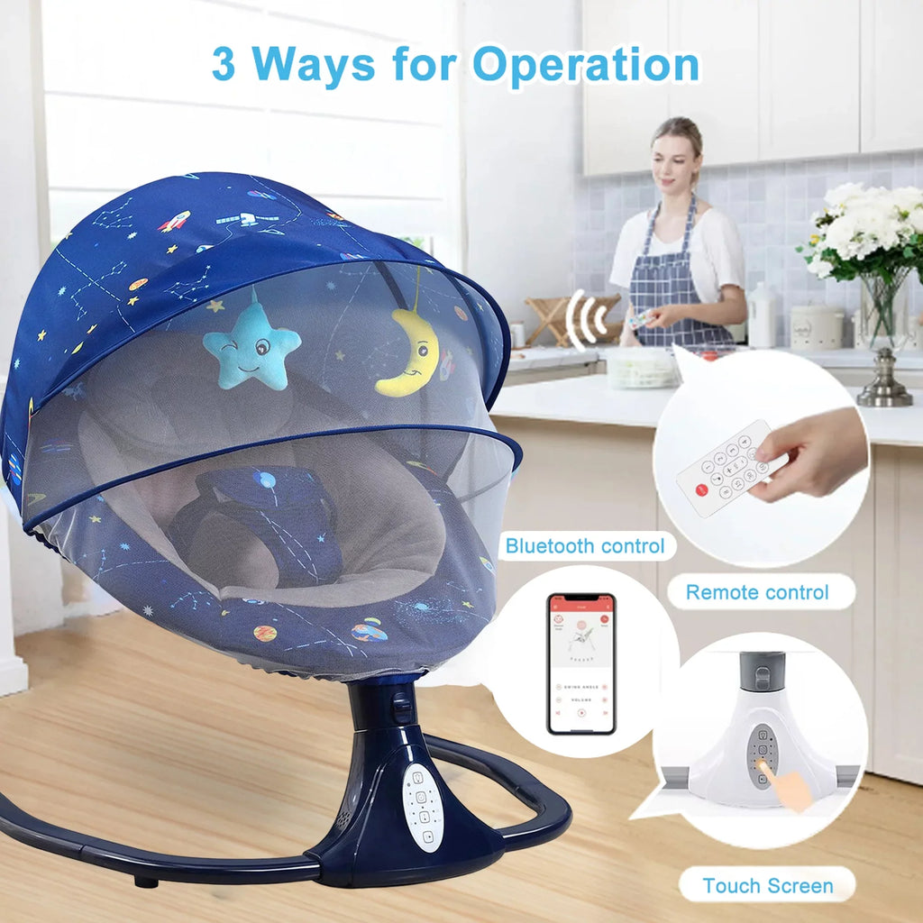 Seat Indoor Bluetooth Outdoor, Baby 3 Positions, 4 Baby with for and Blue Control Infants, Swings Infant Speaker for with Swing Music Swing Speeds Portable Remote and -