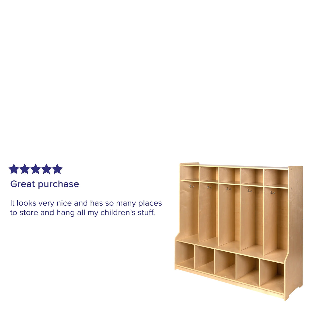 Cubbies, - Kid 48"L Storage Bench, and Friendly Wooden Design (Natural) 48"H BizChair Organizer School Section Hook-Safe, with x 5 Coat Locker