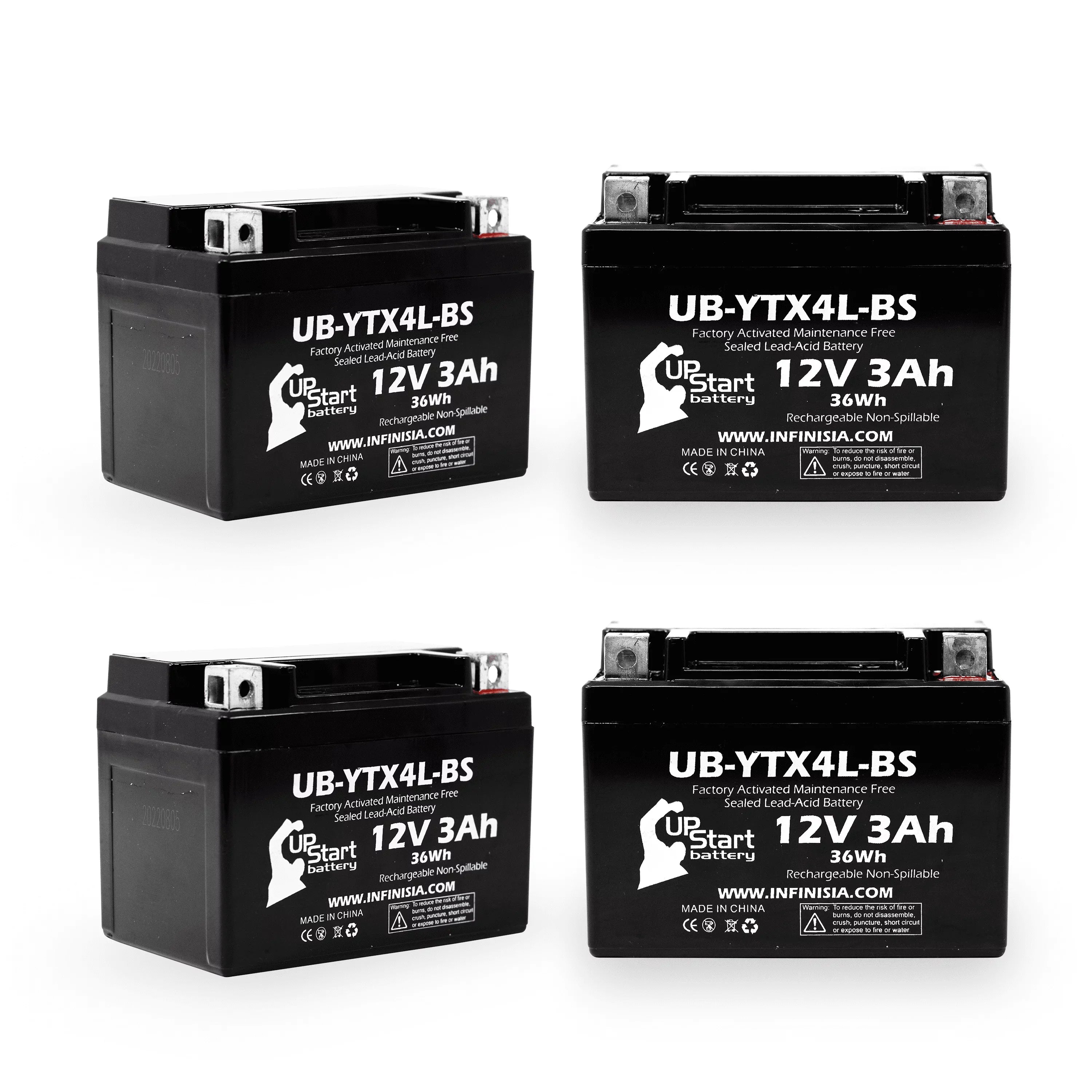 DS90F, Replacement - 3Ah, Battery 12V, 4-Pack Quest ATV 90CC Free, Bombardier Activated, UpStart Battery UB-YTX4L-BS 2004 DS90, Maintenance for Factory (Can-Am)