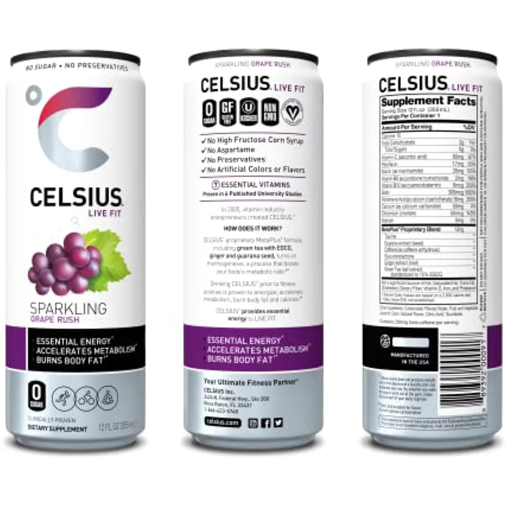 Of Rush Fl 12) Celsius 12 Oz, Essential Grape Sparkling Drink Energy (Pack