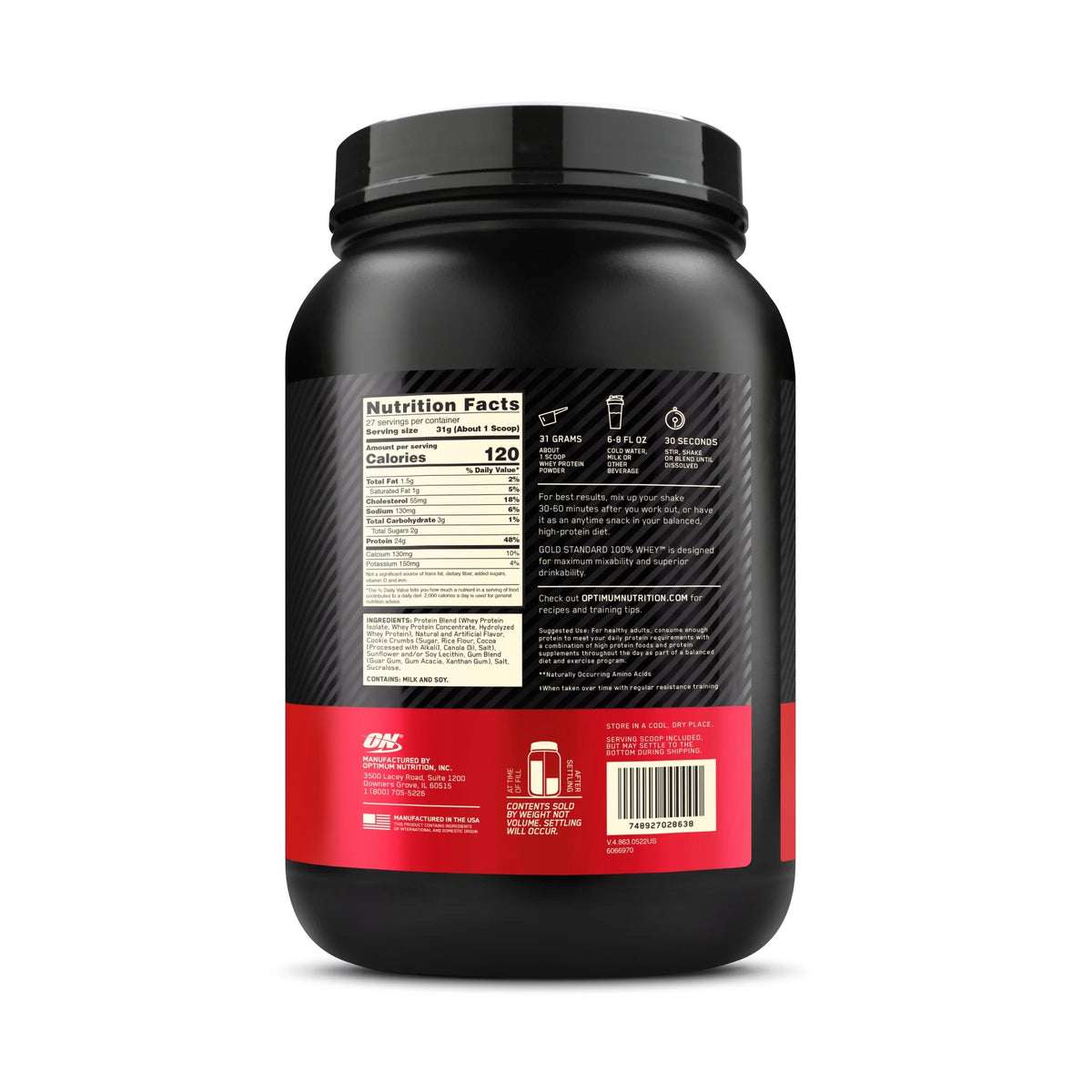 27 Optimum Whey & g Gold Protein Standard Protein, lb, Servings 1.85 Powder, Nutrition, Cream, 100% Cookies 24
