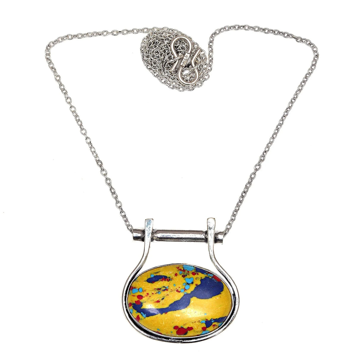 Silver in Handmade 20 Day Jasper Mosaic Jewelry Gemstone 925 Necklace Mother's