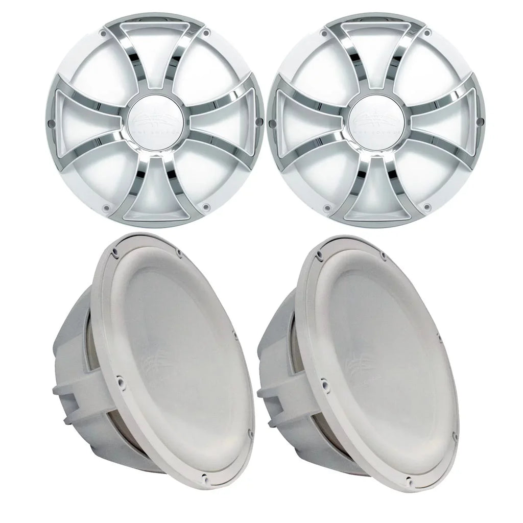 Subwoofers Ohm Sounds Subwoofers Stainless Inserts White With - 10" & & Two Wet Grills Revo - White Steel Grills 2