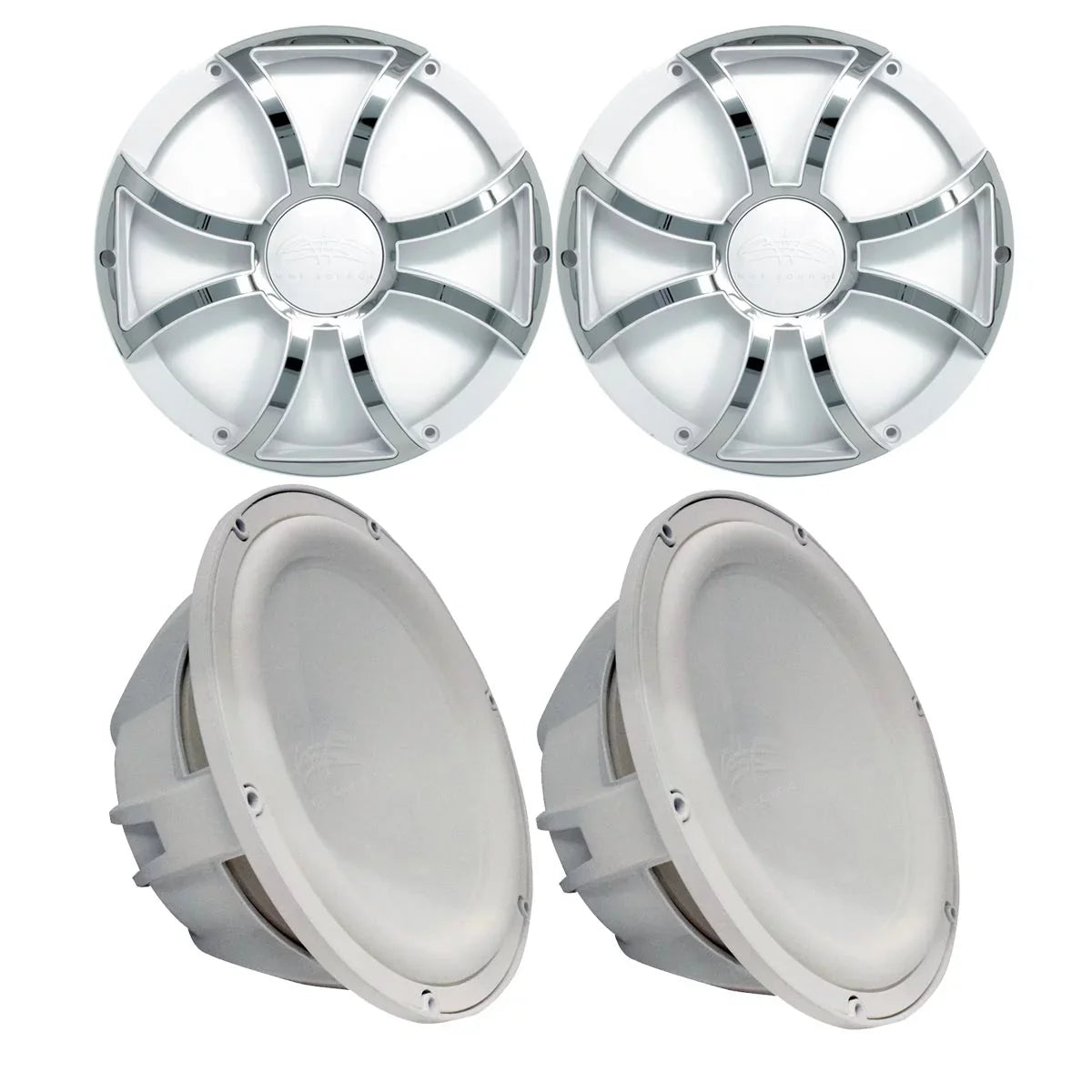 Subwoofers Ohm Sounds Subwoofers Stainless Inserts White With - 10" & & Two Wet Grills Revo - White Steel Grills 2