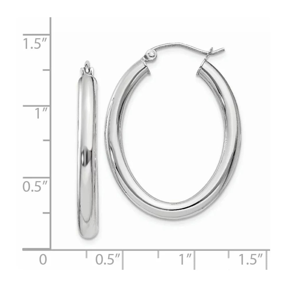 Men Hoop Adults Earrings; for for 3.5mm White and Women Teens; Gold Polished Oval Real 14kt Tube and