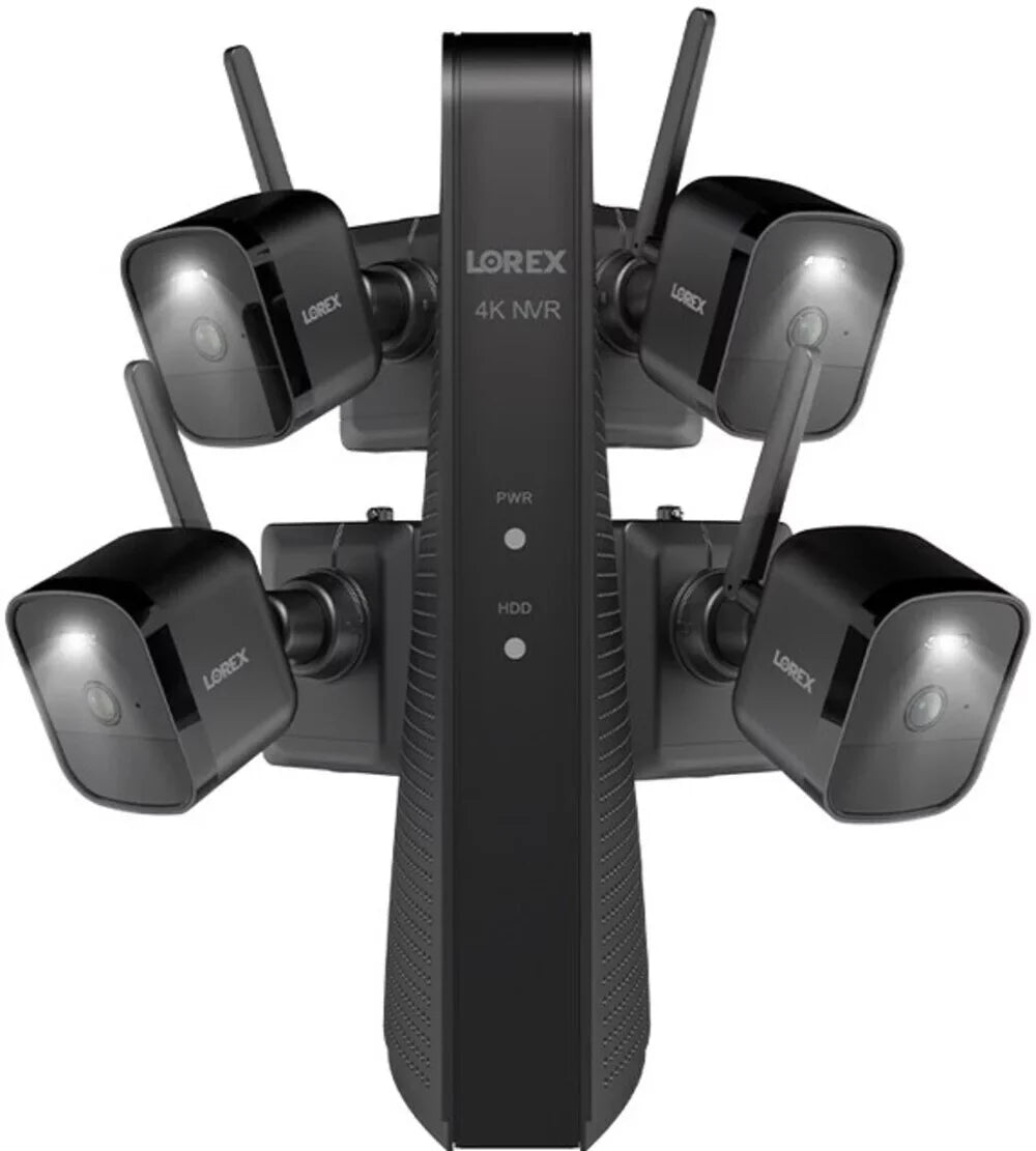 Battery-Operated Four NVR (Black) (4) System Lorex with Cameras 4K
