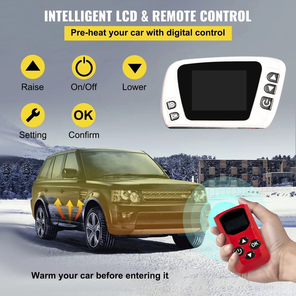 in 8KW, Switch, Car, 12V One LCD Outlet Heater Parking Diesel Trailer with Vehicles Control Engineering Truck, Air Diesel and Silencer, Bus, Air Motorhomes VEVORbrand One Wireless for Boat All