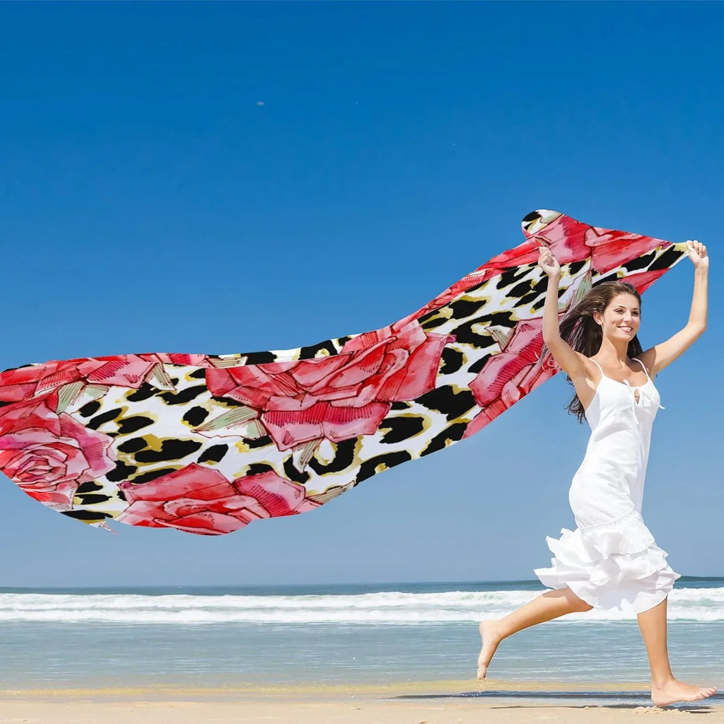 Women Roses Shawl Wrap Girls Neck for Red Watercolor Silk Long Scarves Hyjoy Lightweight Scarf Print