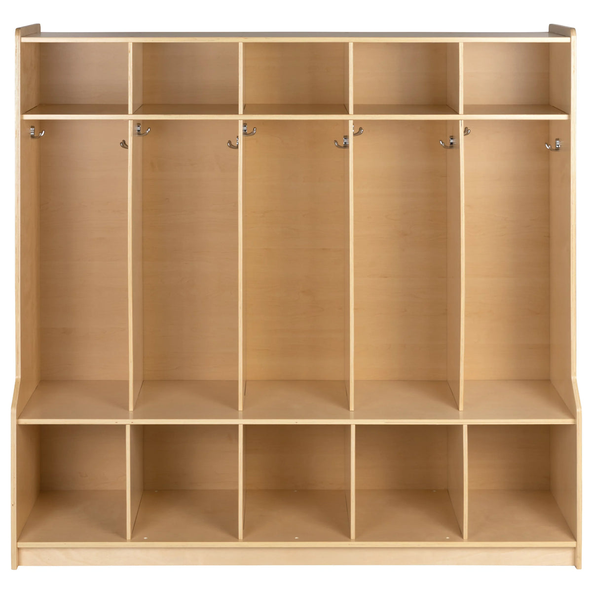 Cubbies, - Kid 48"L Storage Bench, and Friendly Wooden Design (Natural) 48"H BizChair Organizer School Section Hook-Safe, with x 5 Coat Locker