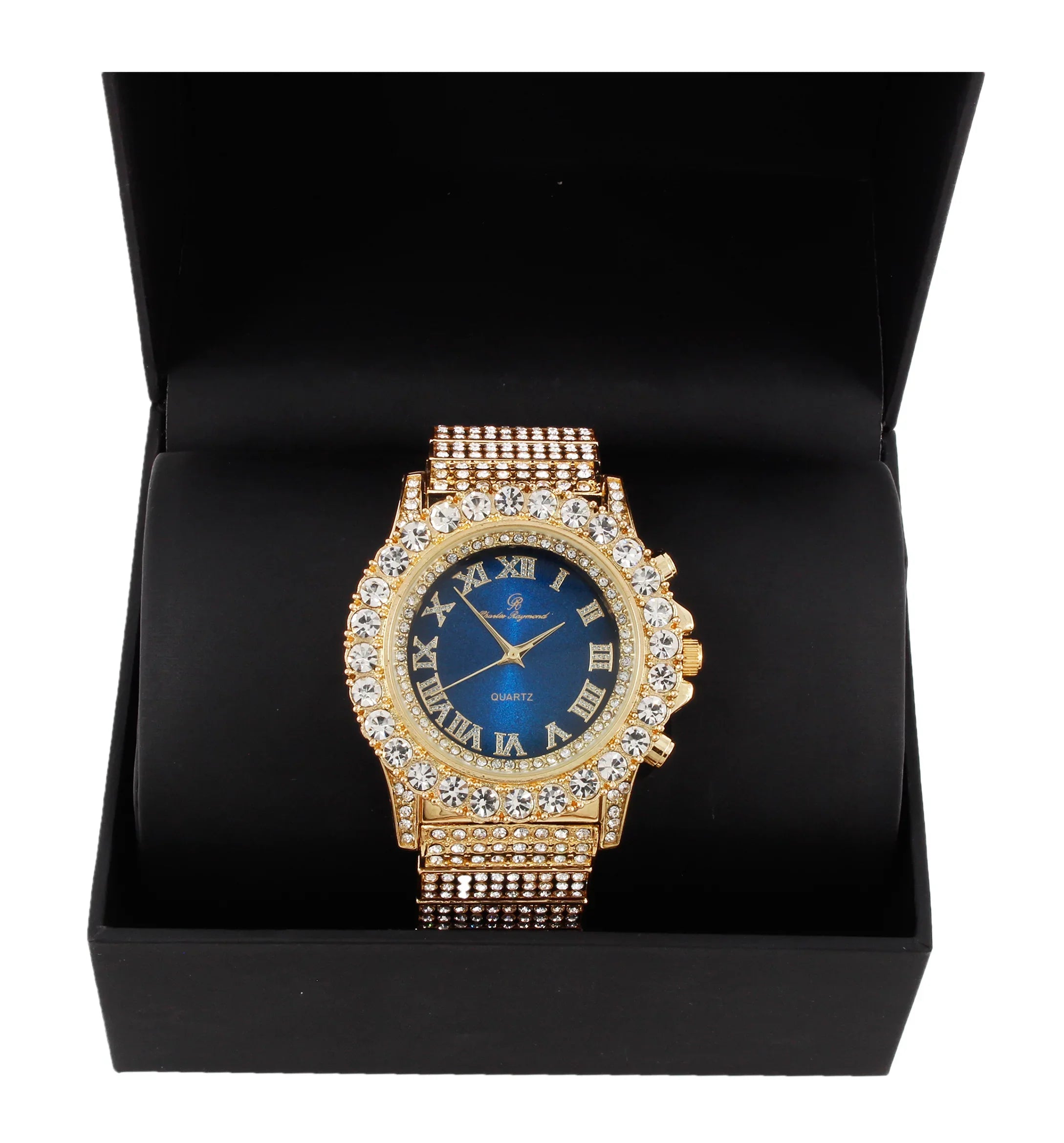 dial Bling'ed Hop Iced-out Rolly Men's ST10238 Thick Hip Raymond Charles Oversize - Look band Metal Silver Blast Out on Wristwatch-