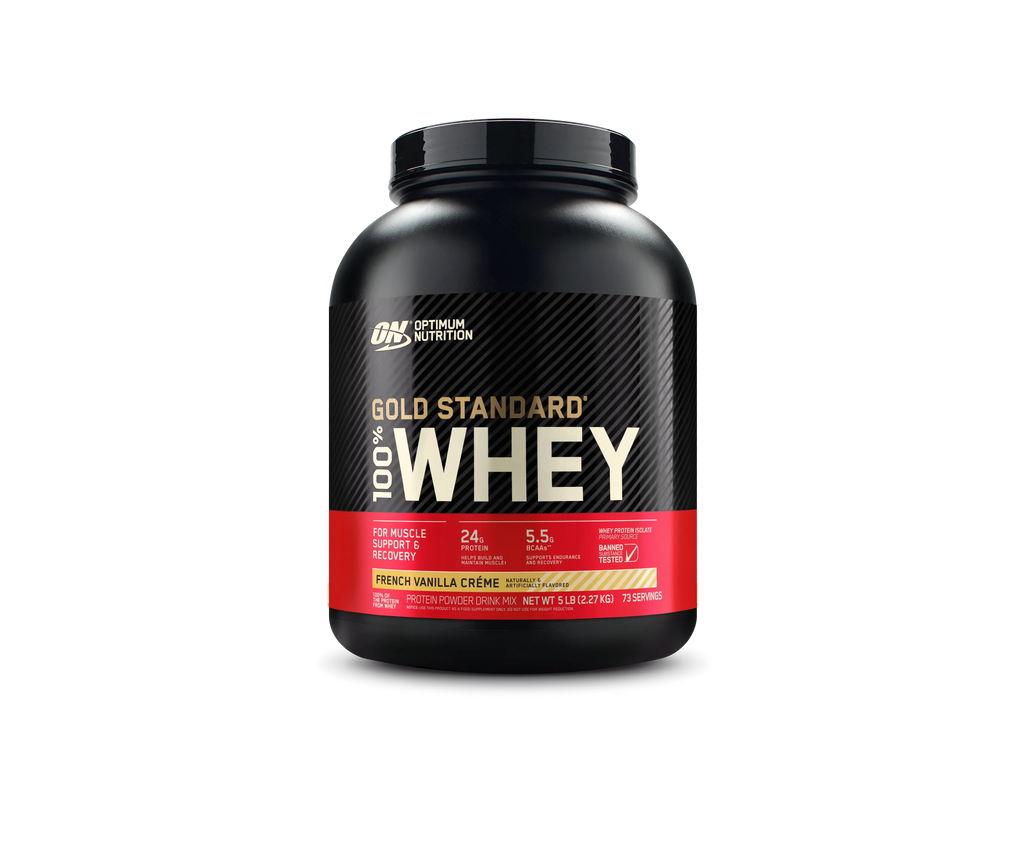 Standard Creme, Optimum Powder, Nutrition, 5 lb, Protein Whey Servings 73 Vanilla French Gold 100%