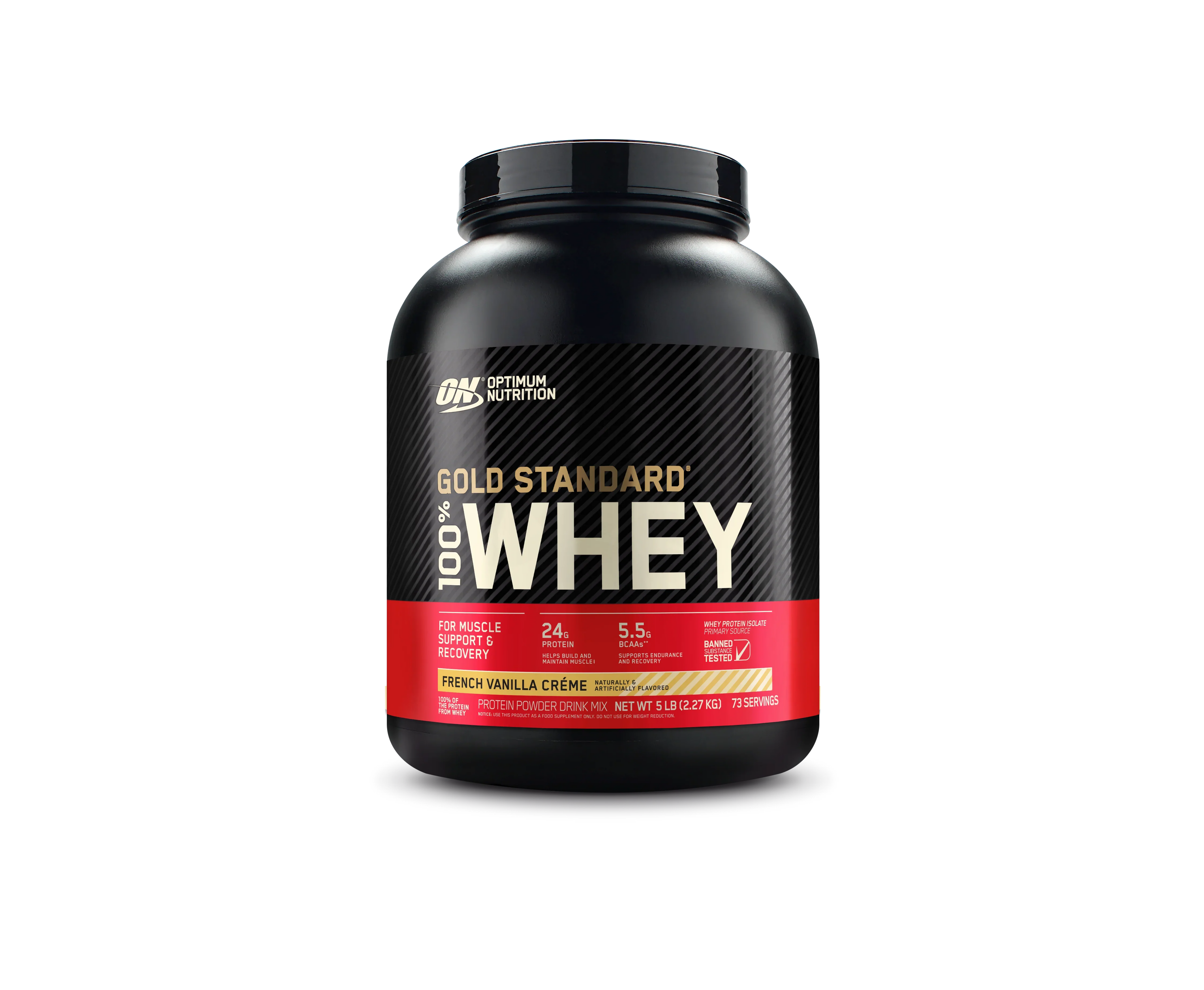 Standard Creme, Optimum Powder, Nutrition, 5 lb, Protein Whey Servings 73 Vanilla French Gold 100%