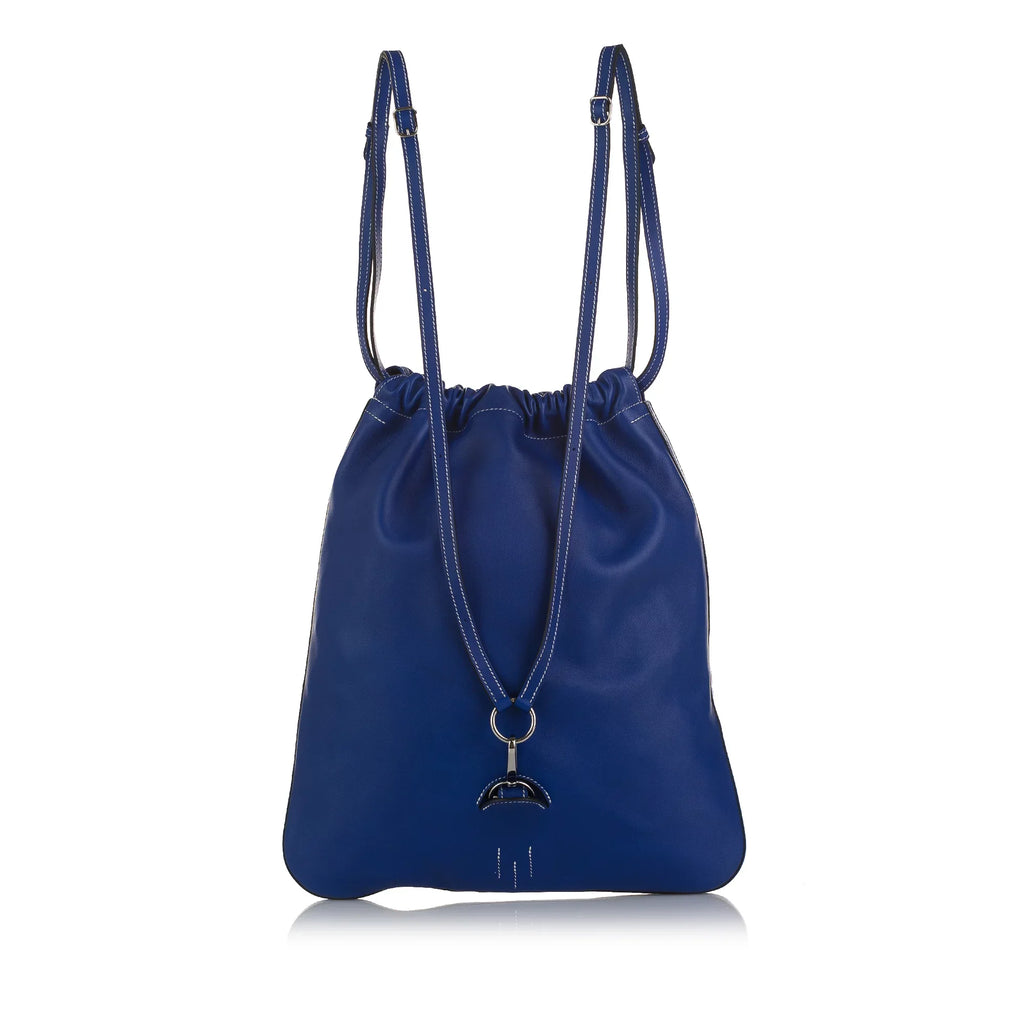 New) (Like Unisex Leather Hermès Pre-Owned Blue Calf Authenticated Bridado Cheri Backpack