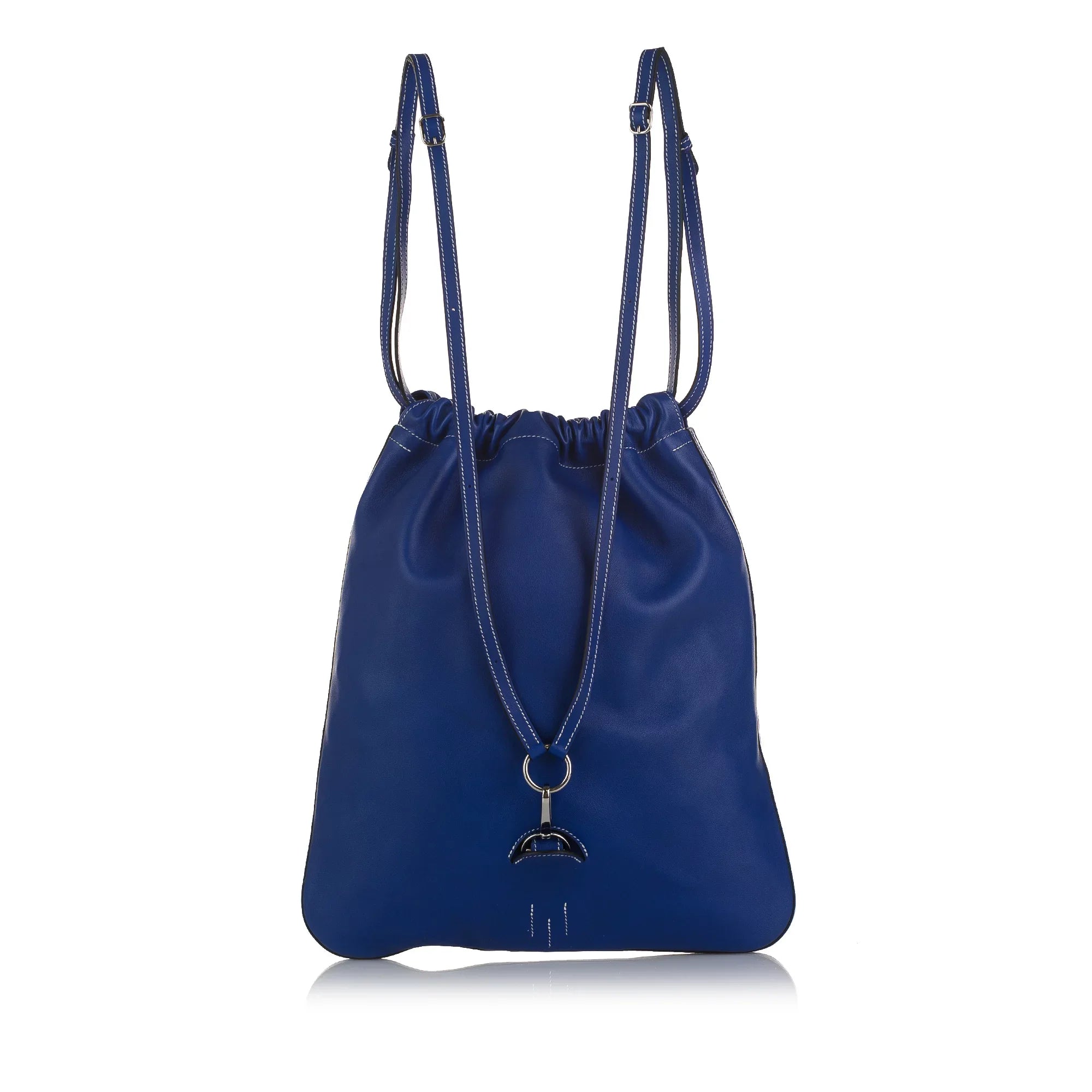 New) (Like Unisex Leather Hermès Pre-Owned Blue Calf Authenticated Bridado Cheri Backpack