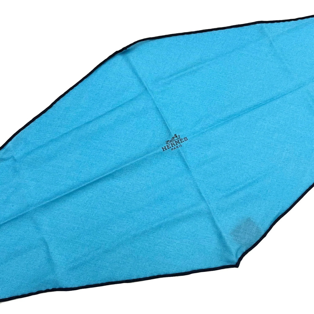 New) triangle cashmere Hermes Pre-Owned ladies triangular silk HERMES scarf blue (Like