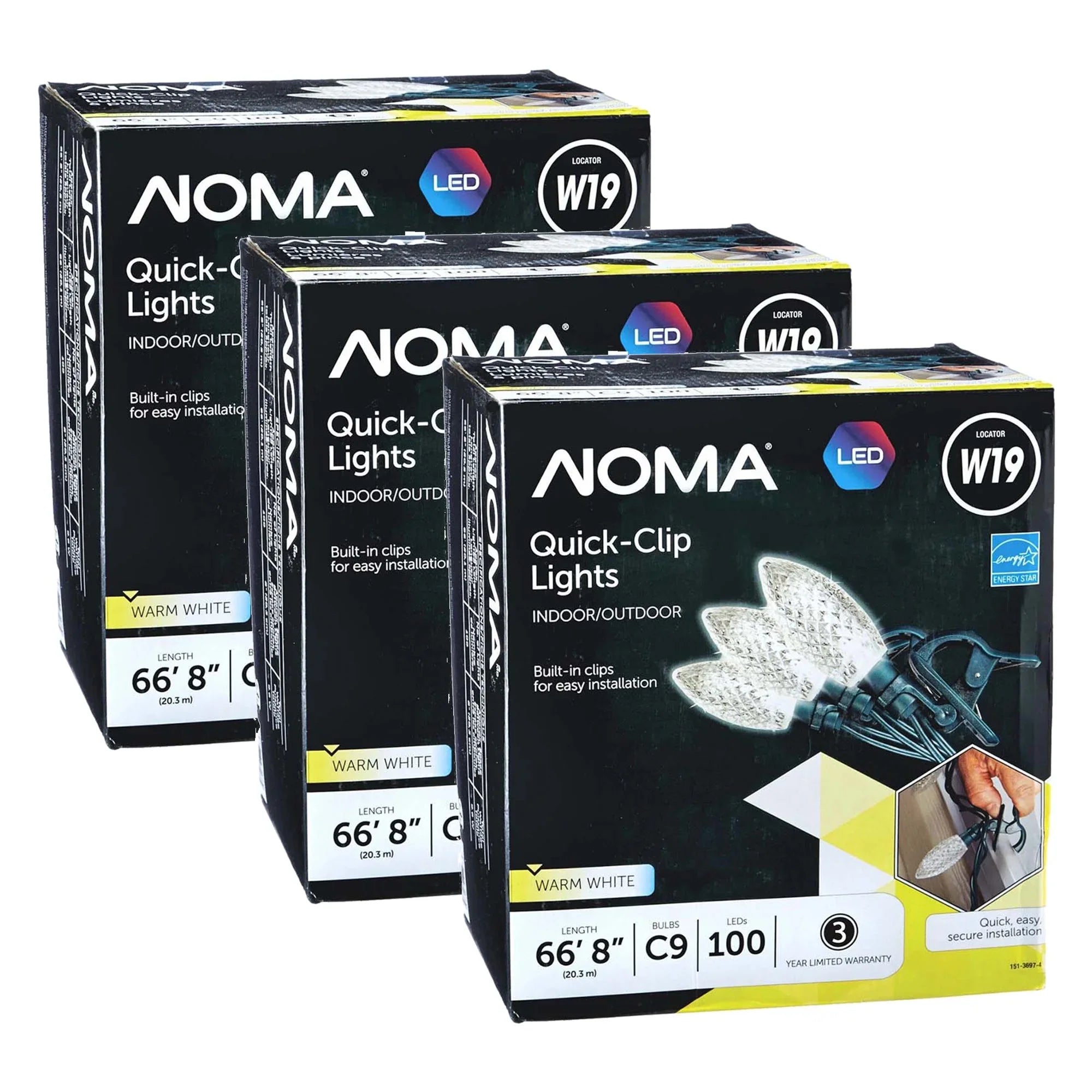 String (3 C9 Quick NOMA Pack) Clip LED Christmas 100 Lights Bulbs Warm