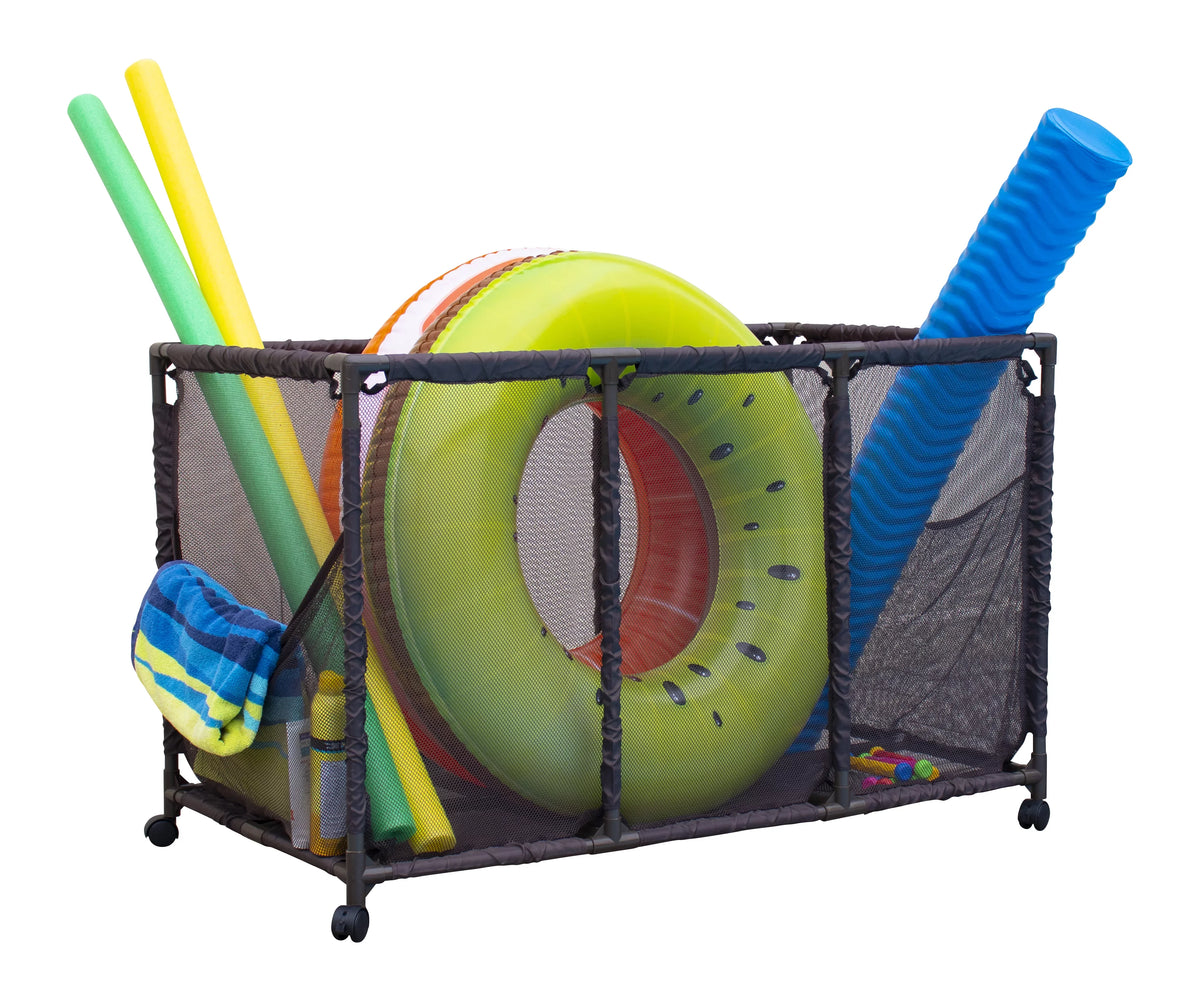 Kids Essentially 28" and Balls, Equipment Noodles Pool (43" x Brown Mesh Storage L 25" x Yours Rolling Style Organizer Toys, Holder, W Floats Large, 563009 Height, Bin, H),