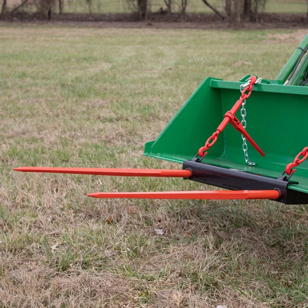 Binders Ratchet Titan Conus Dual HD Attachment, Universal 3000 Bucket LB Tractor Attachment, Bale Loader Included Tines, and Hay Front Attachments Skid Prong 43" Spear Chains Steer Capacity, 2