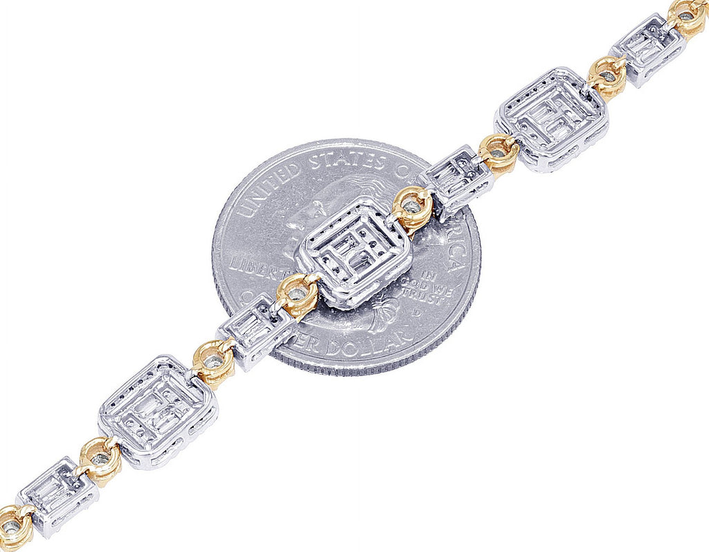 3MM Set 7" n CT Illusion Toni Diamond 1.30 Gold Cluster Baguette Halo Yellow-White Bracelet