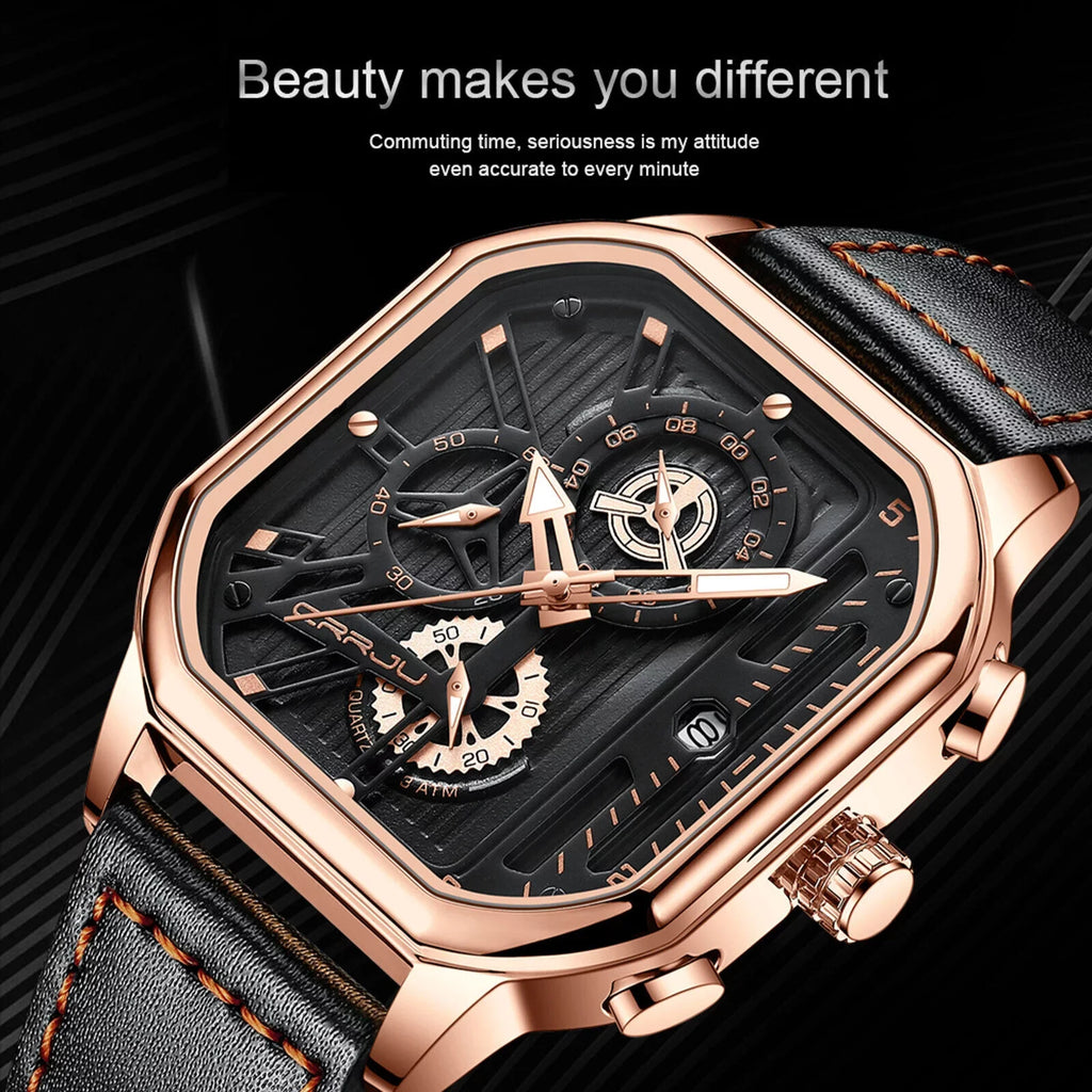 Leather Men's Date Quartz Business Chronograph Waterproof Watch Luminous Luxury