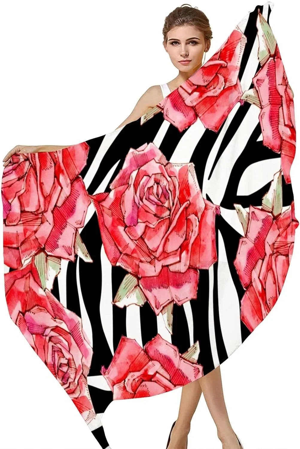 Watercolor Roses Women Girls Silk Long Neck Red Lightweight Hyjoy Scarf Scarves Shawl Wrap for