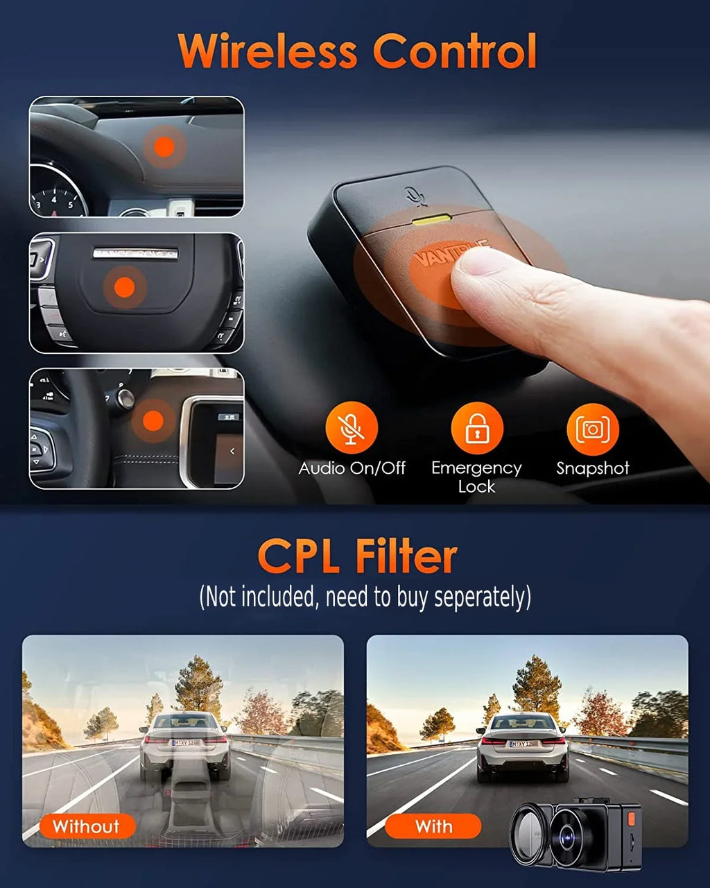E3 Parking WiFi Vision, Triple Mode, Rear IR 1944P+1080P+1080P 512GB STARVIS Support Cam with GPS Hours Control, Night Way Camera Voice 3 2.5K 24 Dash and Channel Vantrue Front Dash 3 Max Inside,