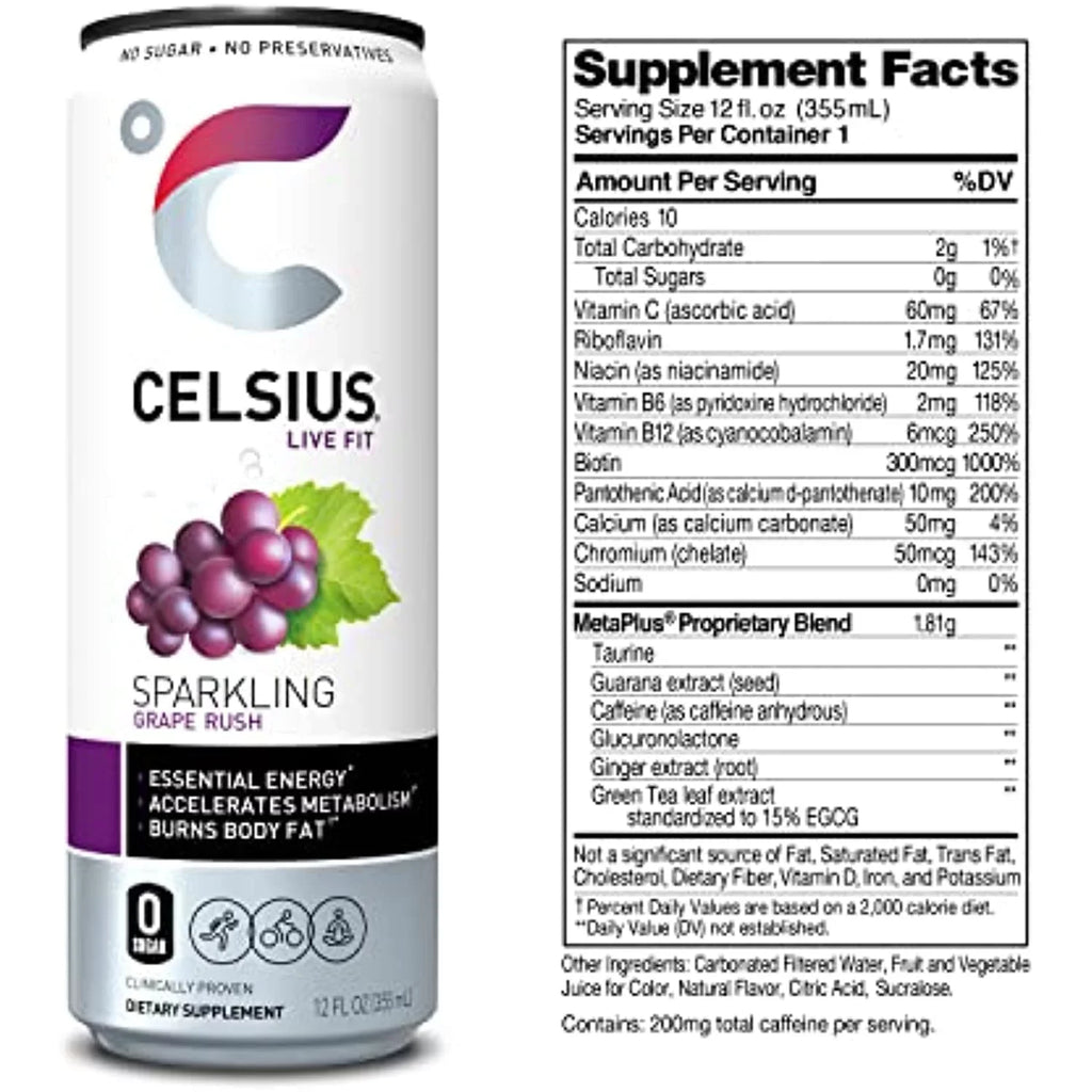 Of Rush Fl 12) Celsius 12 Oz, Essential Grape Sparkling Drink Energy (Pack