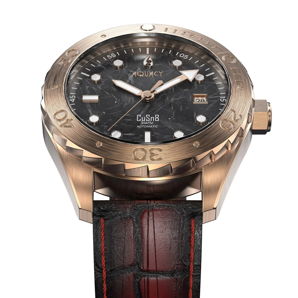 Dive Water Swimming Wrist 120 BR.BKM.8215.L 316L Men Automatic Back CuSn8 Uni-Directional - Marble Stainless Aquacy Case - Screw - click Watches Bronze Resistance Down Watch Diver 200M For Bezel