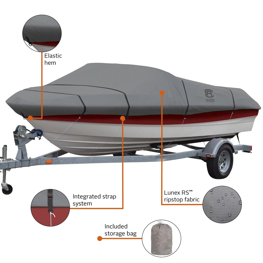Fits - Boats 16' L C Cover, with 18.5' Fabric, 98" Model RS-1™ Cover All-Weather Ripstop Boat Trailerable Accessories Lunex x Classic Boat W,