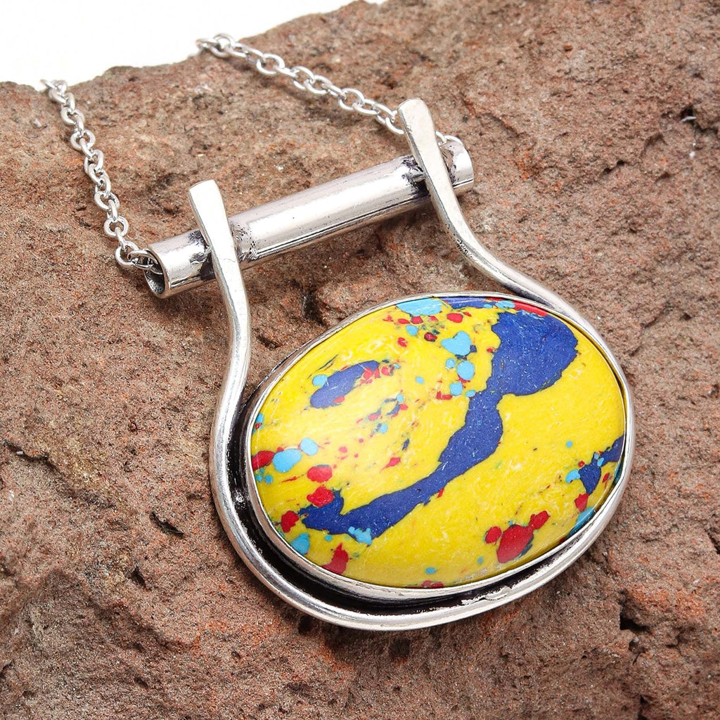 Silver in Handmade 20 Day Jasper Mosaic Jewelry Gemstone 925 Necklace Mother's