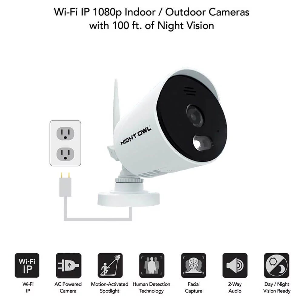 (Refurbished) Spotlight System 1080p Security 1080p Restored IP 4 and Owl Cameras Smart Factory Channel with Drive 10 1TB WiFi Premium Hard Night