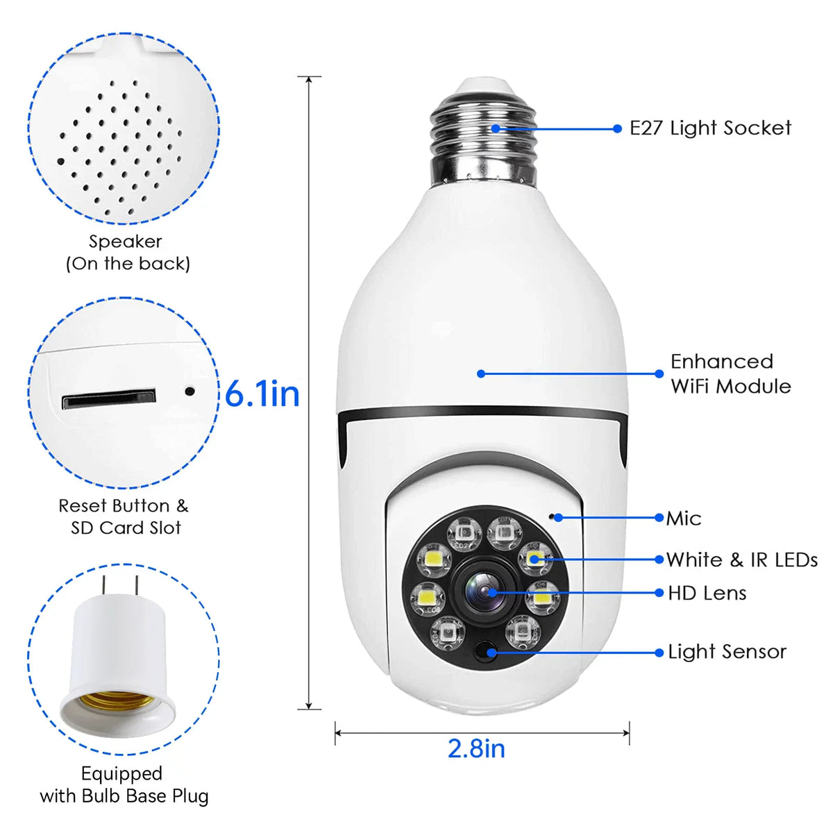 Wireless Camera Outdoor, Remote Wifi 2-Way Security E27 Detection Vision 360° 1080P Color Audio Night Dome Motion Access (2PCS) Camera TOGUARD Light IP Camera with Bulb 2.4G
