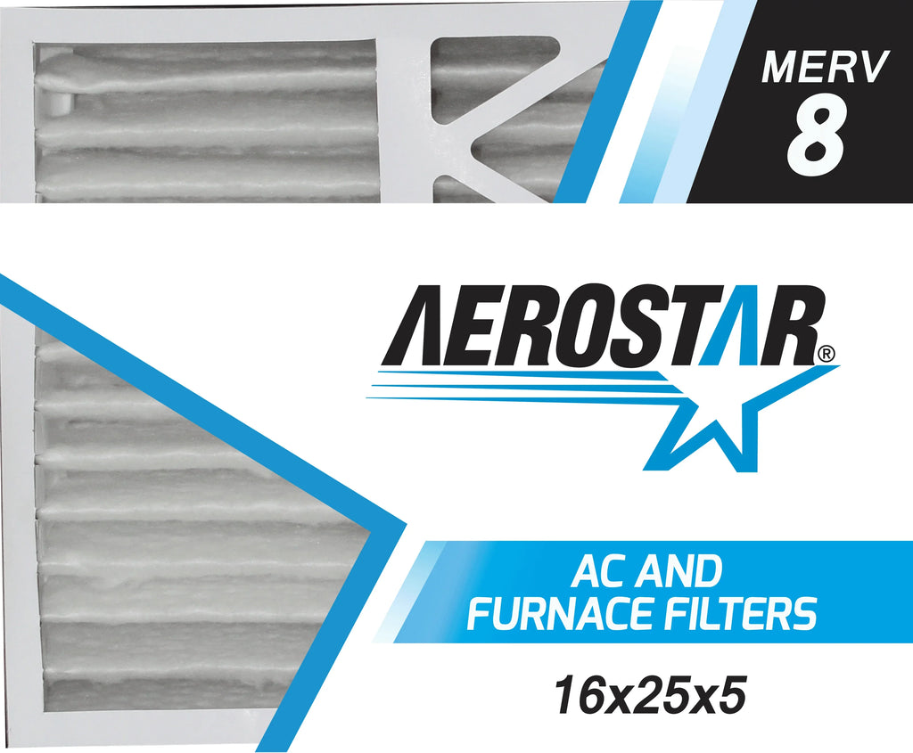 Pleated Filter, Box of 2 Replacement Carrier MERV 16x25x5 8, Aerostar 16x25x5, Air