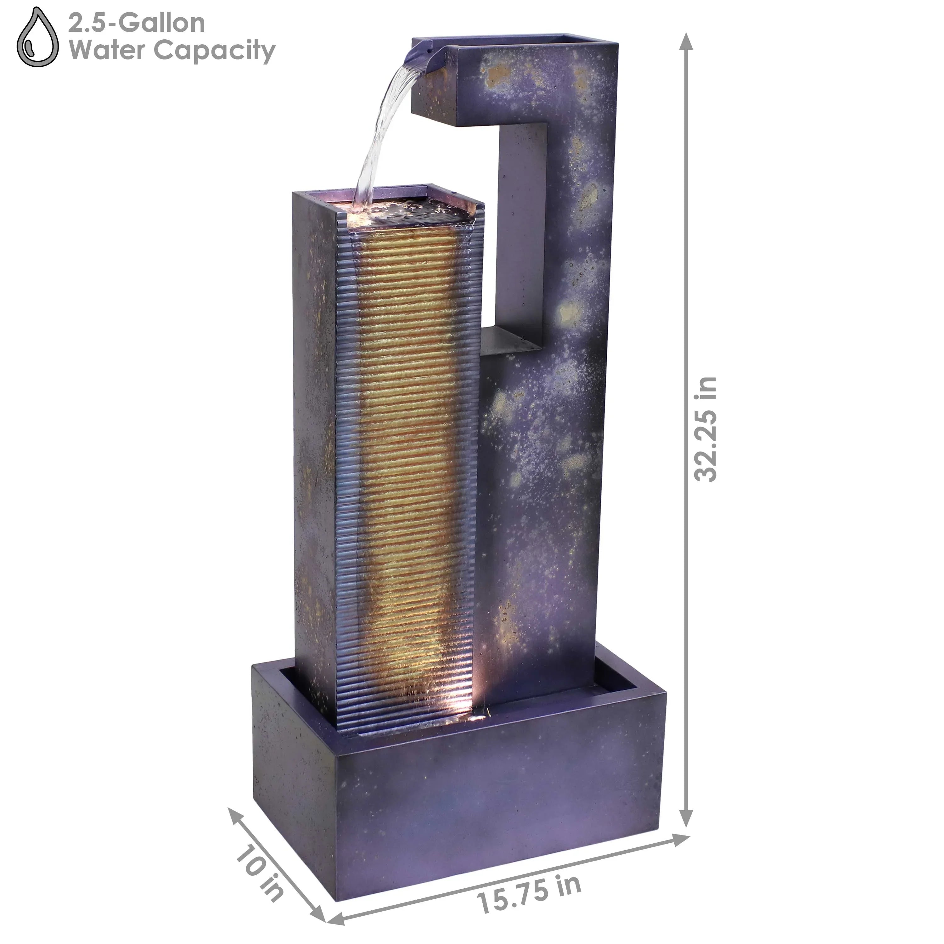 32" Tower Sunnydaze LED with Cascading Outdoor Fountain Metal Lights -
