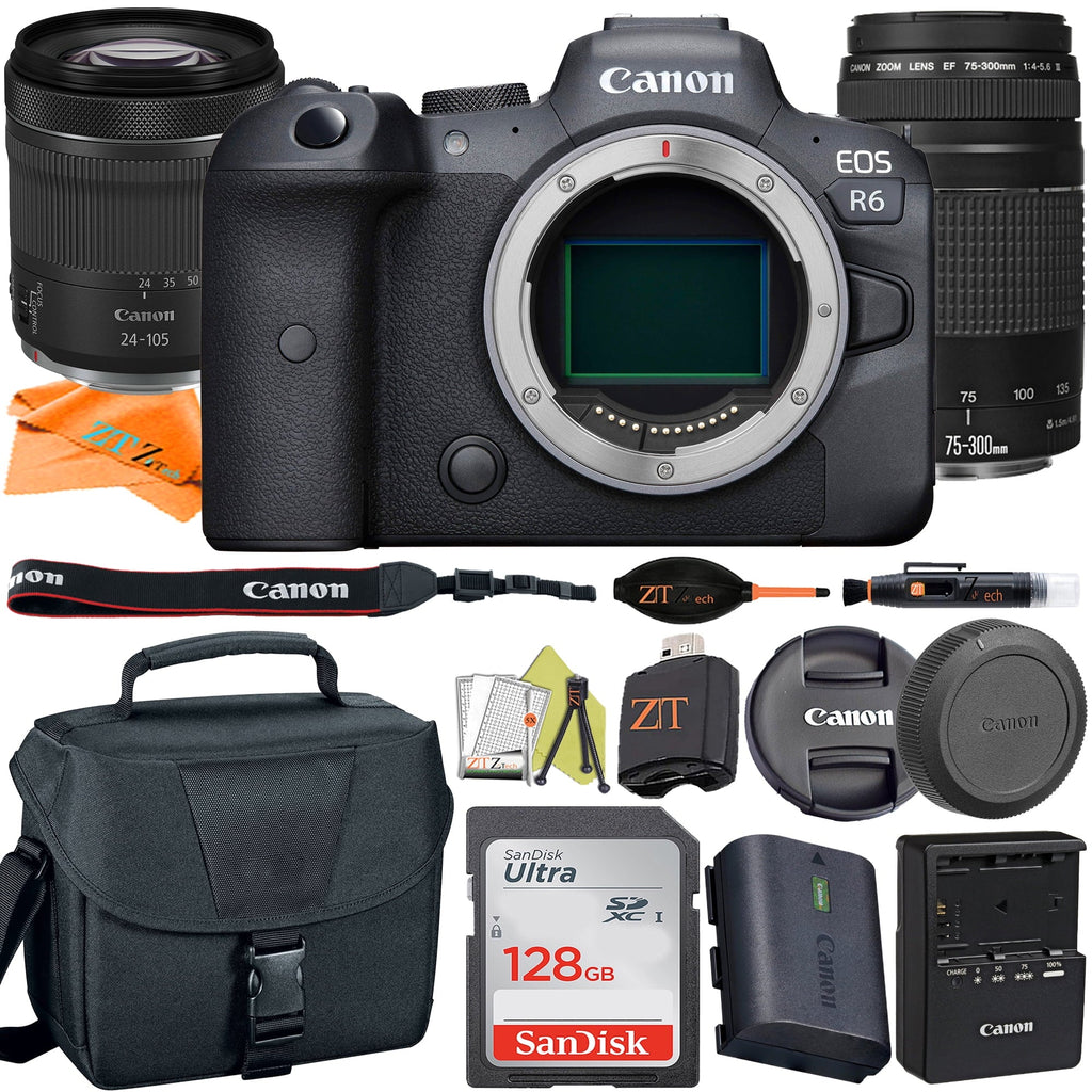24-105mm Card EOS + Camera Accessory + Lens Digital Case RF + SanDisk + R6 75-300mm 128GB ZeeTech Mirrorless Canon STM with