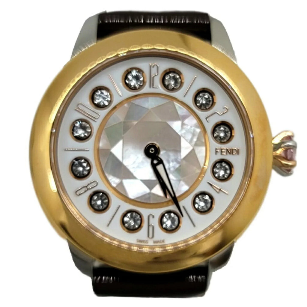 New) (Like Eye Spinel Clock Black Topaz SS Quartz FENDI Fendi Fashionable Colors Watch Enamel 3 Brown Women's Belt Shine Pre-Owned Shell