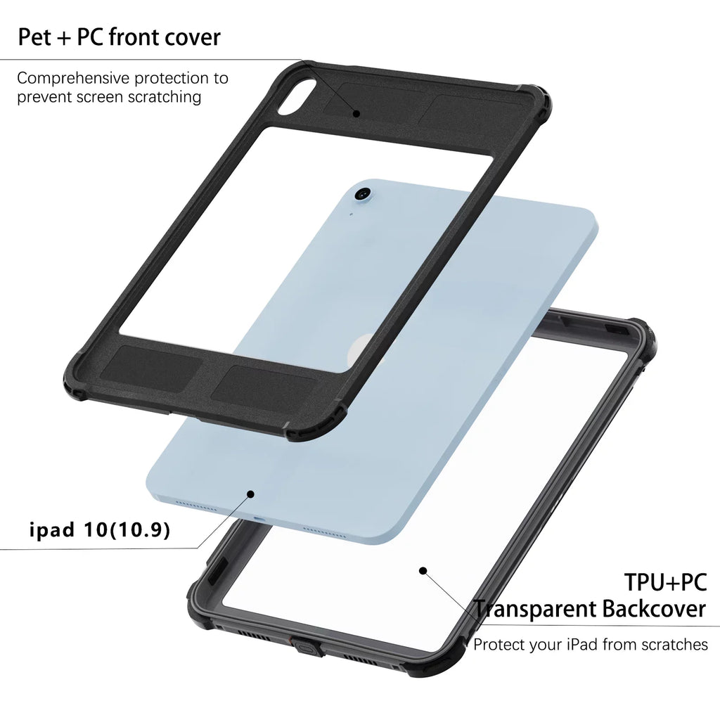 Screen Bracket Case Pencil Kickstand 10.9" Protector Underwater IP68 (2022) iPad Dustproof Shockproof with Waterproof Case Swivel Holder 10th for Genetation Protective Strap Carrying Rugged K-Lion