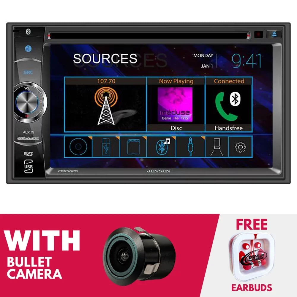6.2 Inch with Jensen Camera and Bullet Bluetooth CDR5620 Receiver Backup New CD/DVD
