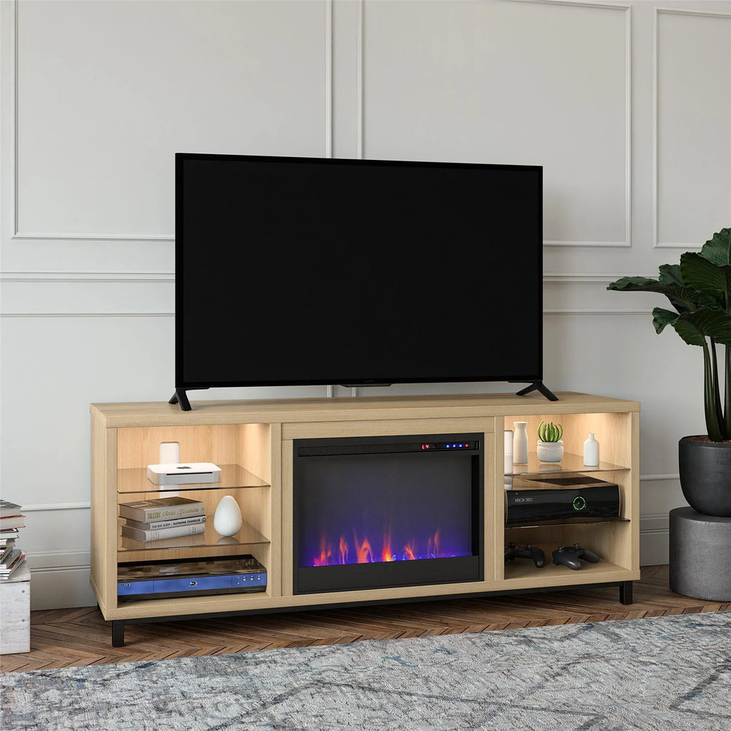 Stand Home Blonde TV to up in for Ameriwood TVs Lumina Deluxe 70" Oak Fireplace