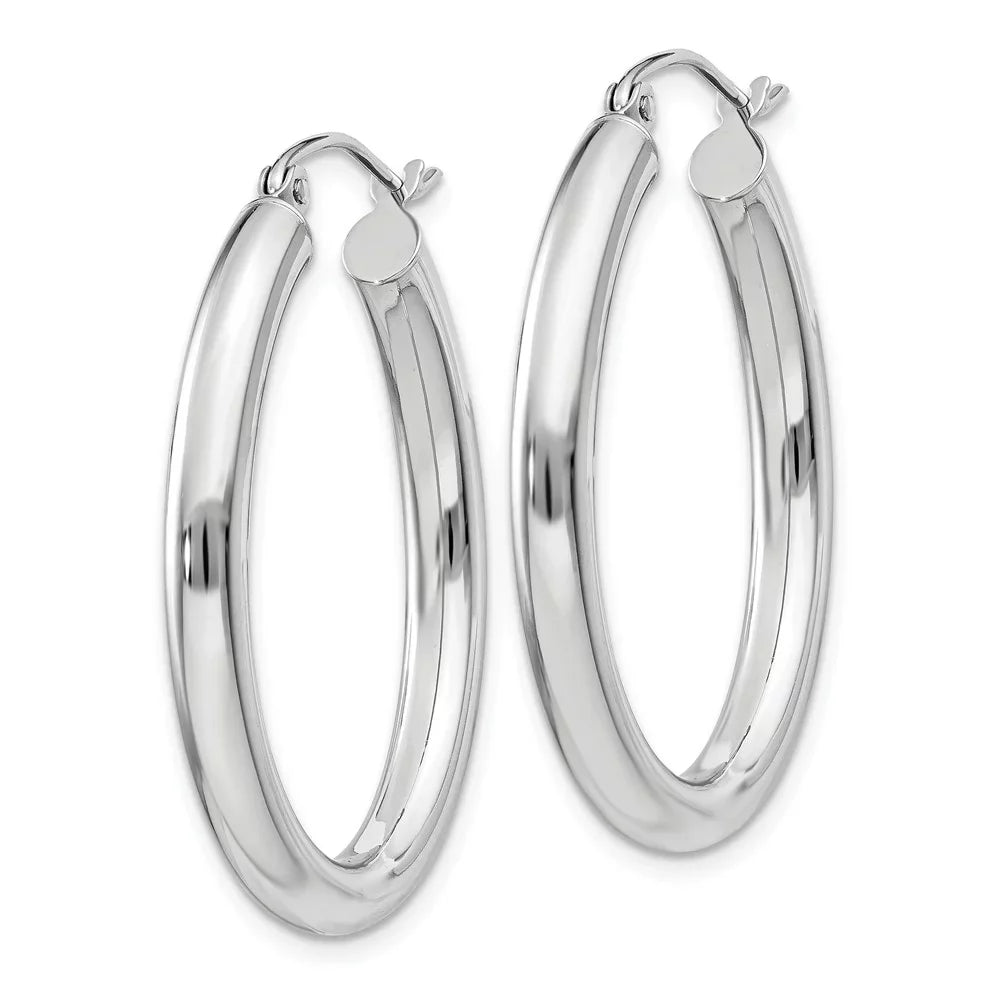 Men Hoop Adults Earrings; for for 3.5mm White and Women Teens; Gold Polished Oval Real 14kt Tube and