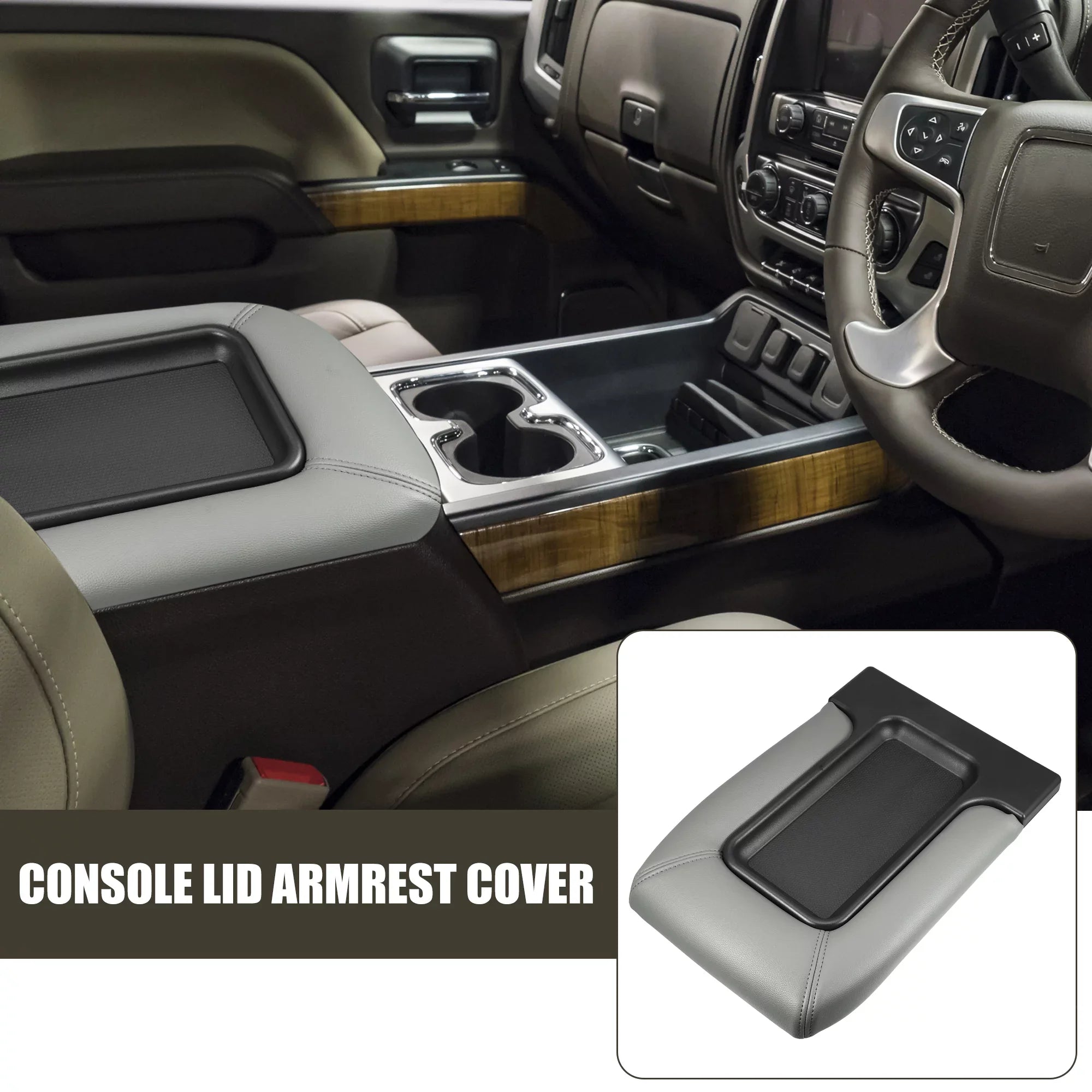 Escalade Center Gray Seat Faux Console Cover for Cadillac Bargains Protector Unique Lid Armrest Box Leather 2003-2004