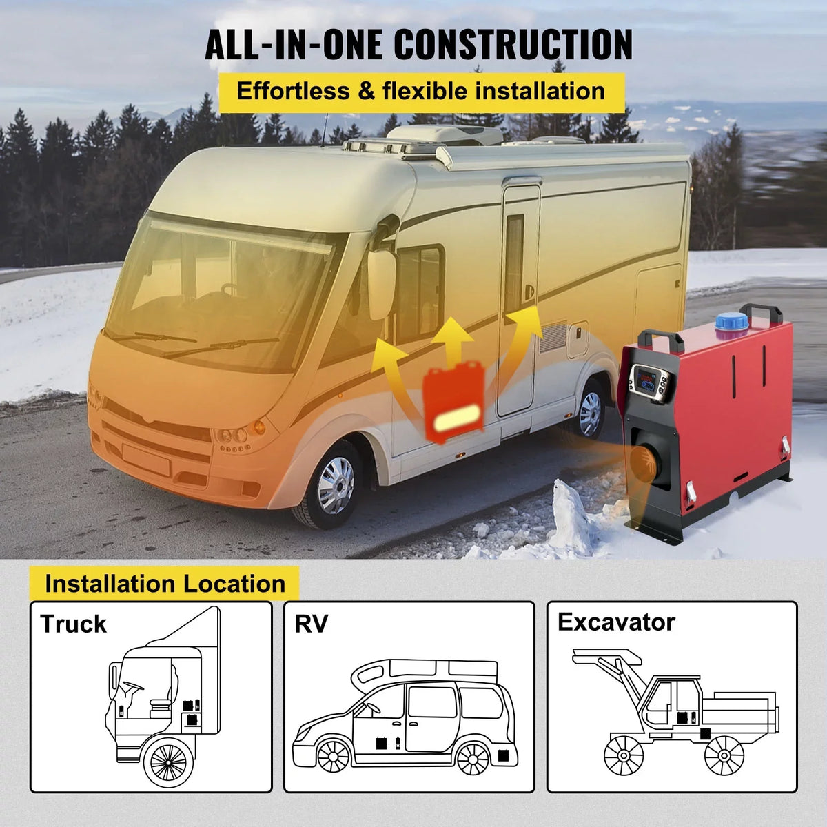 in 8KW, Switch, Car, 12V One LCD Outlet Heater Parking Diesel Trailer with Vehicles Control Engineering Truck, Air Diesel and Silencer, Bus, Air Motorhomes VEVORbrand One Wireless for Boat All