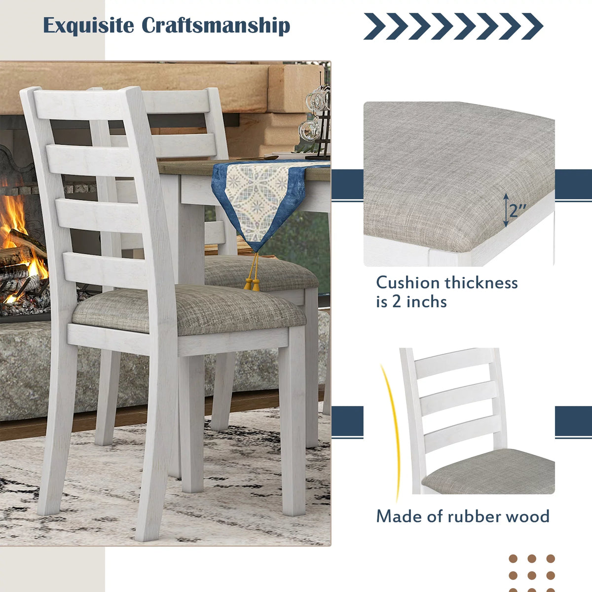 Rustic Upholstered With A 4 CoSoTower Whitewash Table Style Chairs Brown 6-Piece Dining & + Bench, Set Room