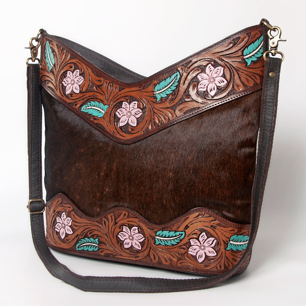 handbag bag Leather KB KBA122 Hair-on purse OHLAY western Hand Tooled HOBO women Genuine