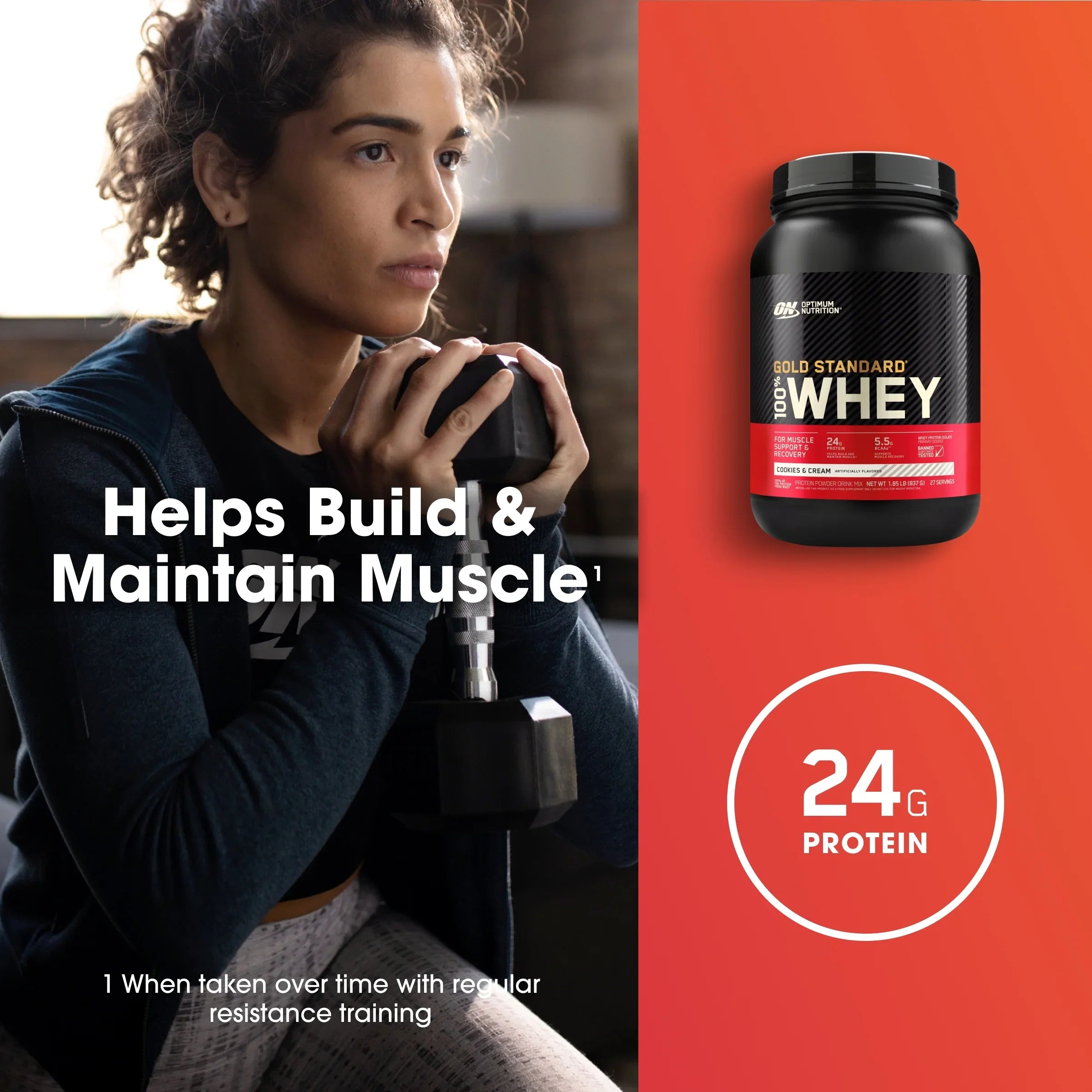 27 Optimum Whey & g Gold Protein Standard Protein, lb, Servings 1.85 Powder, Nutrition, Cream, 100% Cookies 24