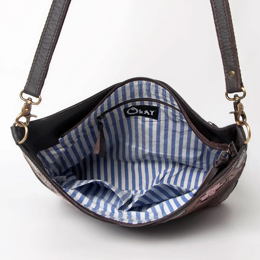 handbag bag Leather KB KBA122 Hair-on purse OHLAY western Hand Tooled HOBO women Genuine