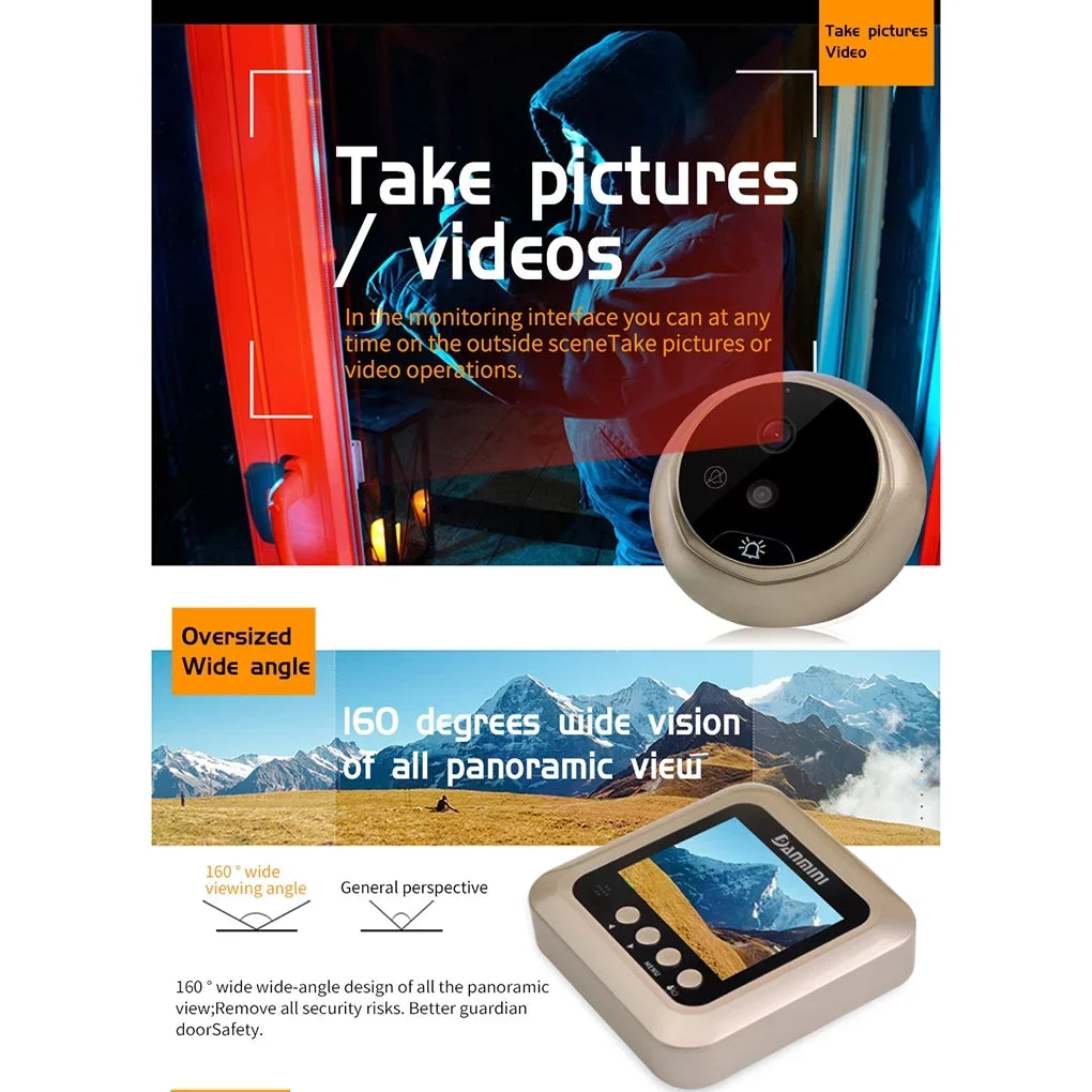 Door Wide Peephole inch Drilling Vision Bell Camera W5 Need Doorbell Night Cam Eye Video Angle 2.0MP Disturb No 2.4" Security Door Viewer