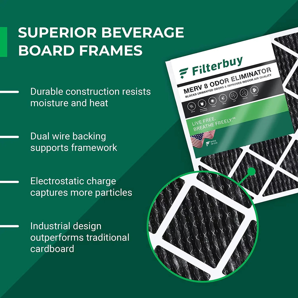 8 Filterbuy AC 10x10x1 (3-Pack) Air Odor with Eliminator Activated HVAC Pleated MERV Carbon Filters Furnace